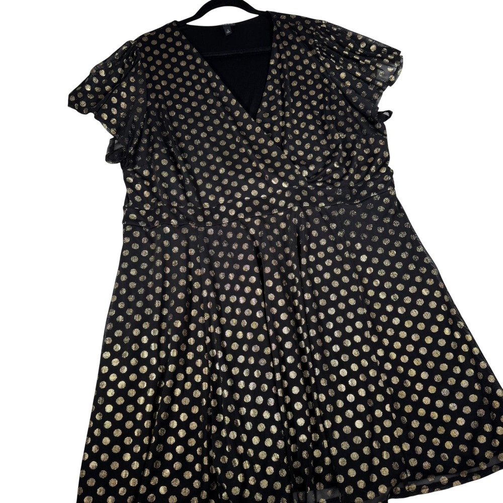 Torrid Black Gold Metallic Polka Dot Mesh Surplice Dress Plus Size 3 3X 43120612